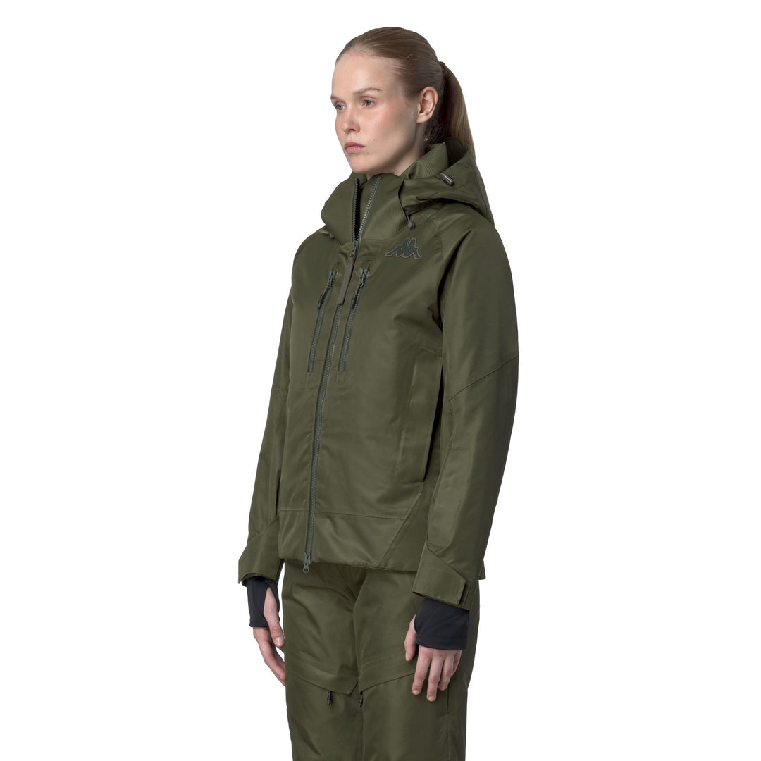 Veste de ski imperméable et ajustée pour femme, verte, avec isolation main