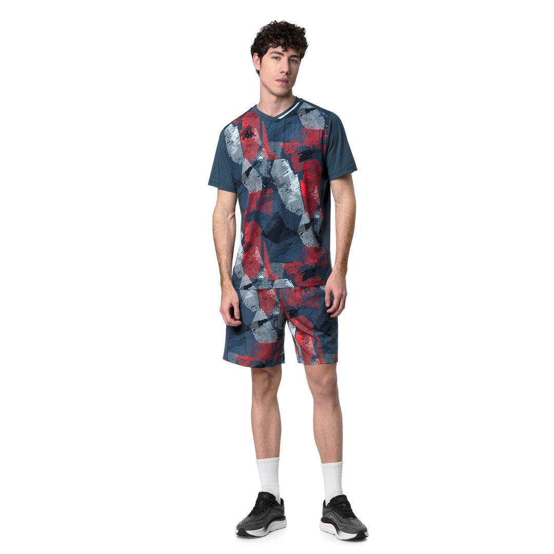 Maglia da padel sportiva da uomo blu vestibilità regolare con inserti in rete main