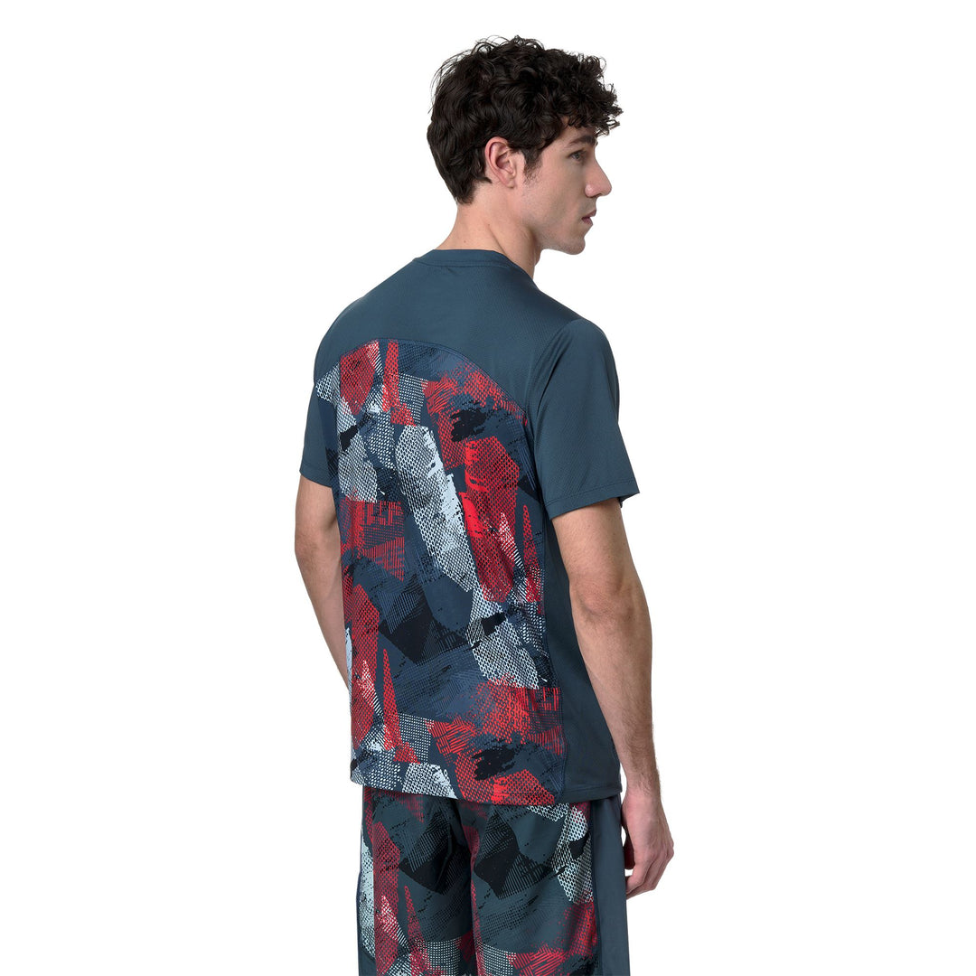 Maglia da padel sportiva da uomo blu vestibilità regolare con inserti in rete main