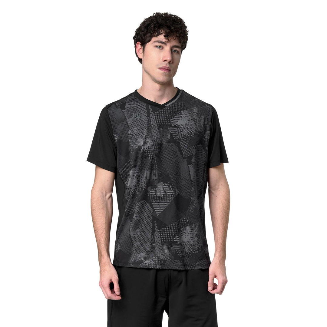Black Men's Regular Fit Stretch Padel T-Shirt with Mesh Inserts 01
