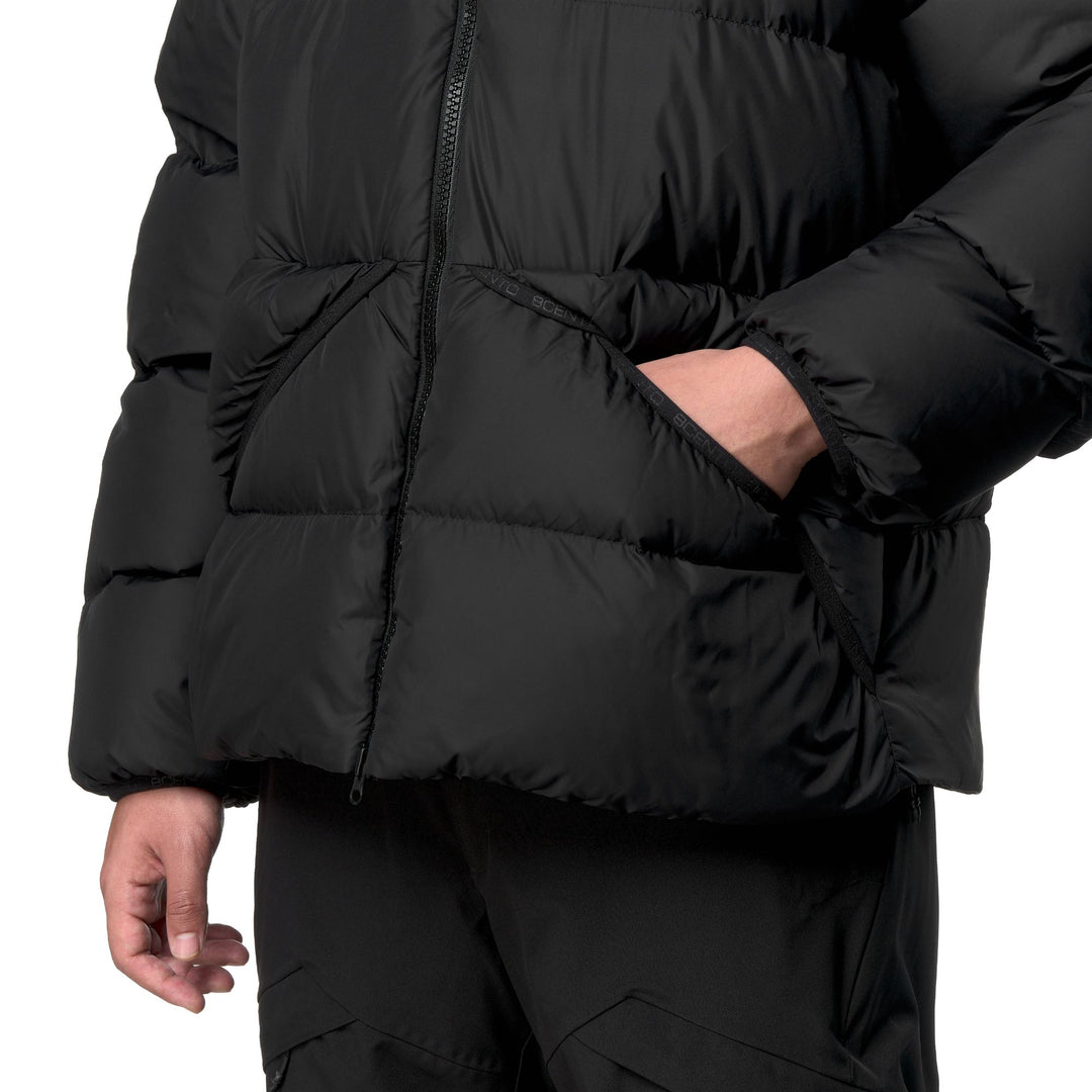 Veste de ski rembourrée noire pour homme, coupe classique, avec capuche amovible main
