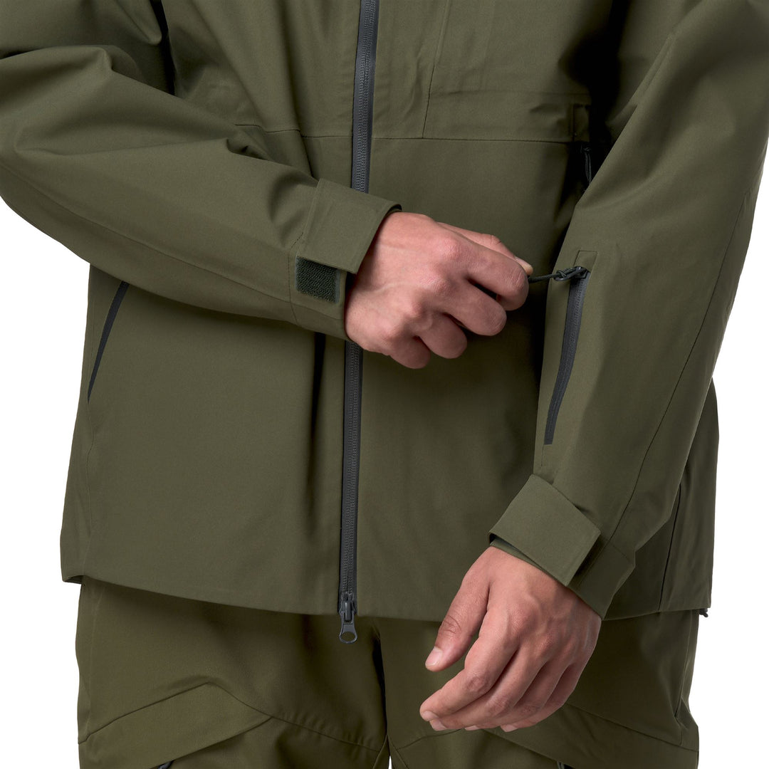Veste de ski intermédiaire verte pour homme avec fermetures éclair étanches main