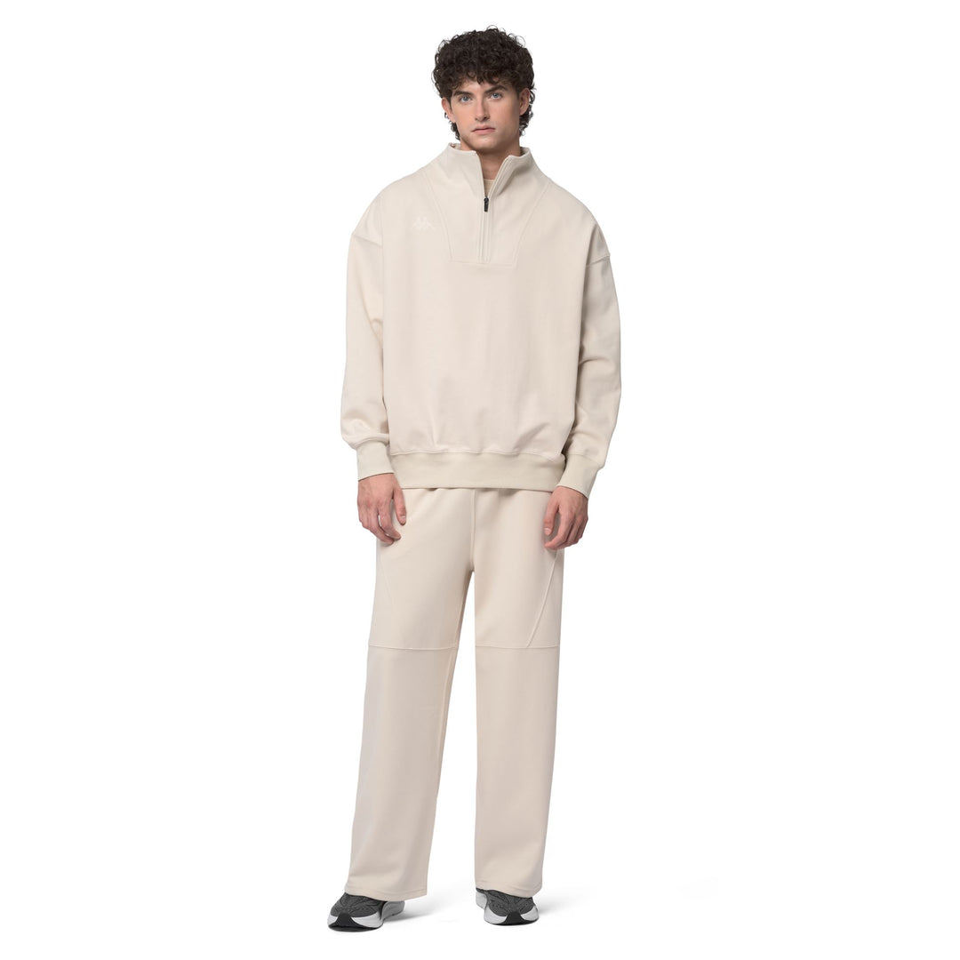 Beige Men's Oversized Fit Fleece Jumper with Half-Zip Opening 01