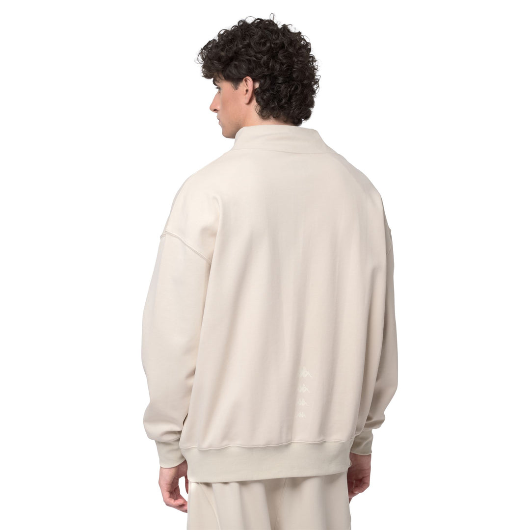 Beige Men's Oversized Fit Fleece Jumper with Half-Zip Opening main
