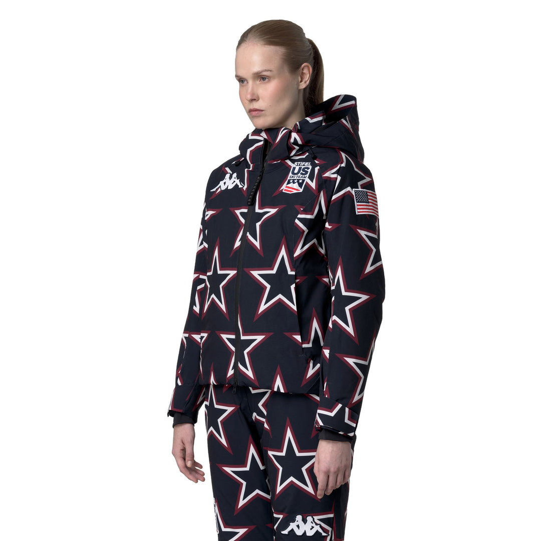 Veste de ski imperméable bleue pour femme, coupe ajustée main