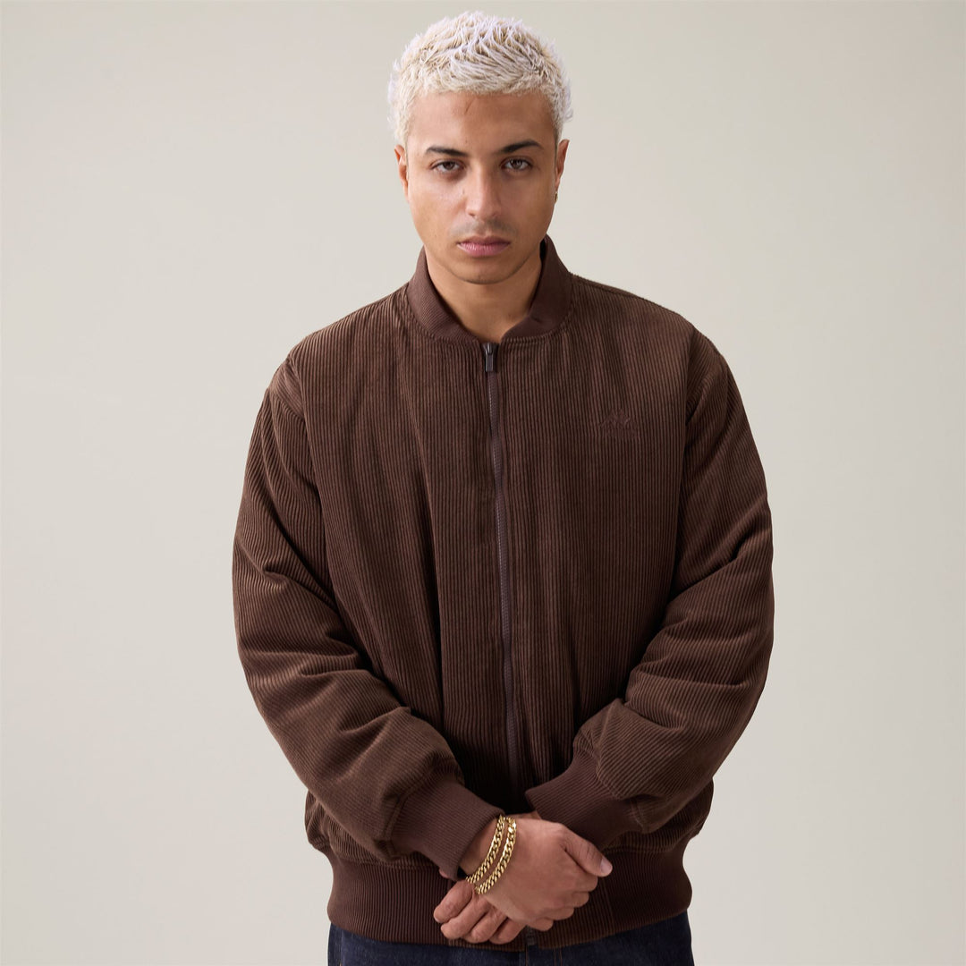 Brown Men's Comfort Fit Corduroy Bomber Jacket 01