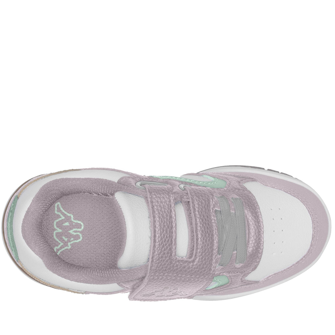 Baskets basses grises et roses pour enfants, avec bride velcro main