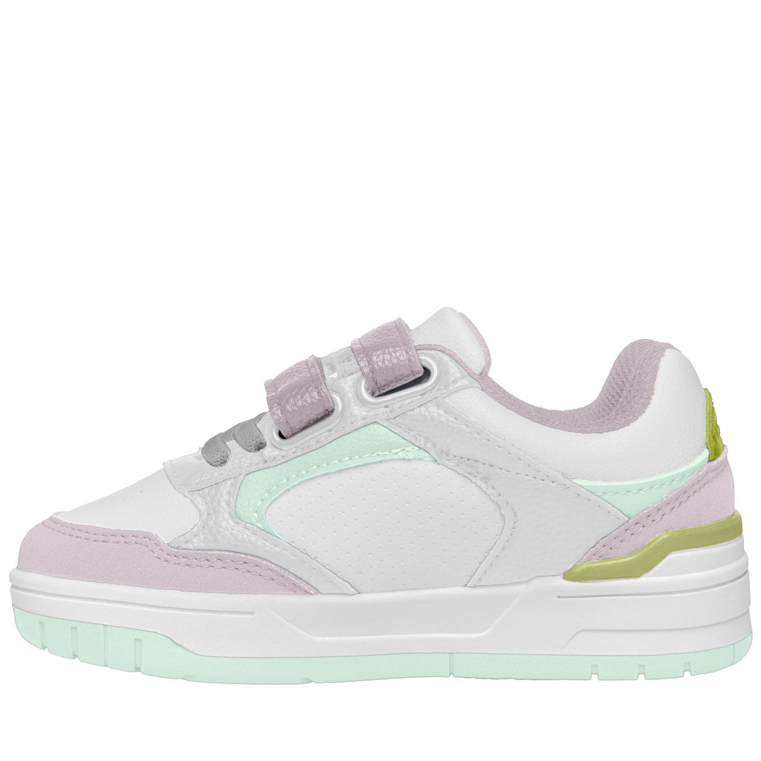 Baskets basses grises et roses pour enfants, avec bride velcro main