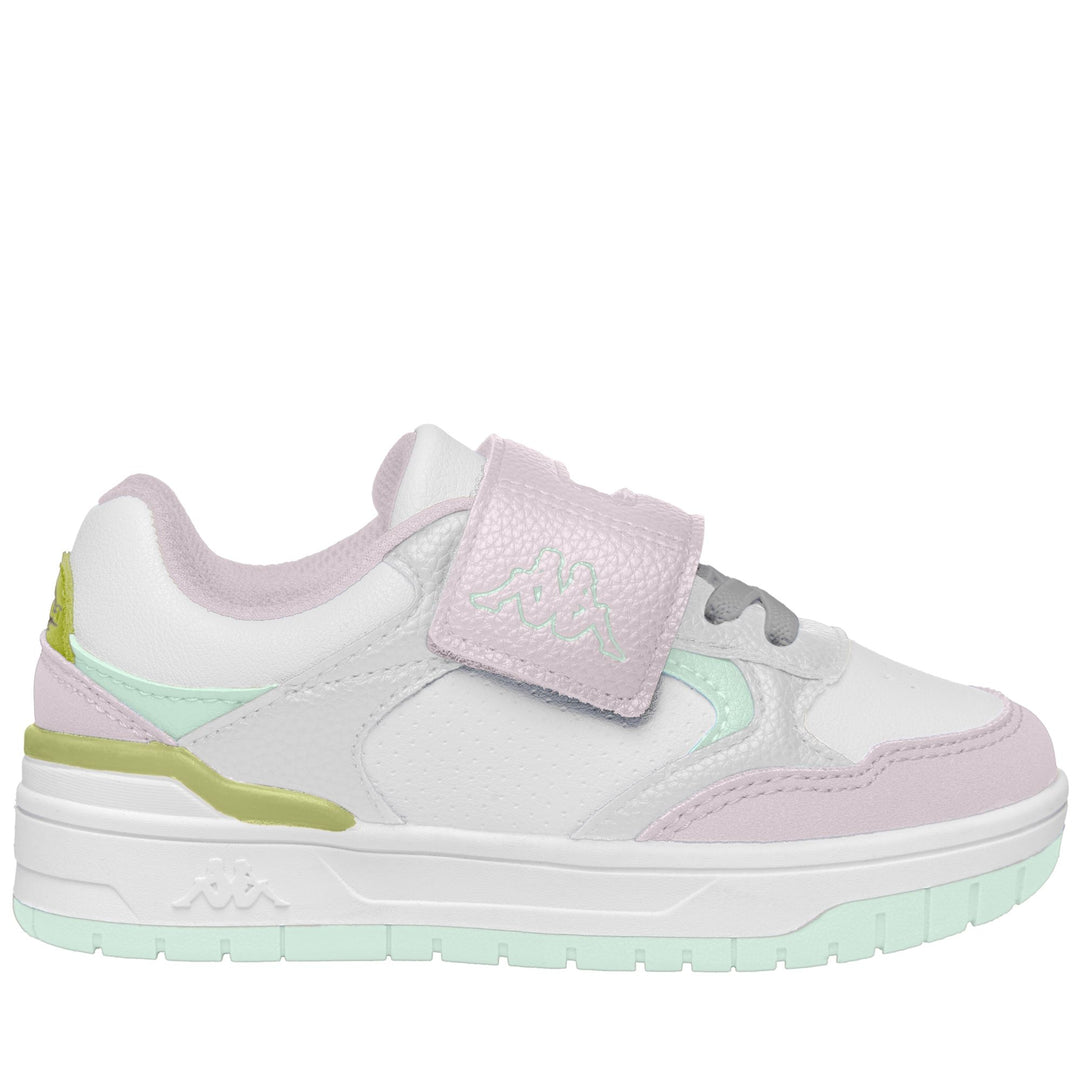 Baskets basses grises et roses pour enfants, avec bride velcro main