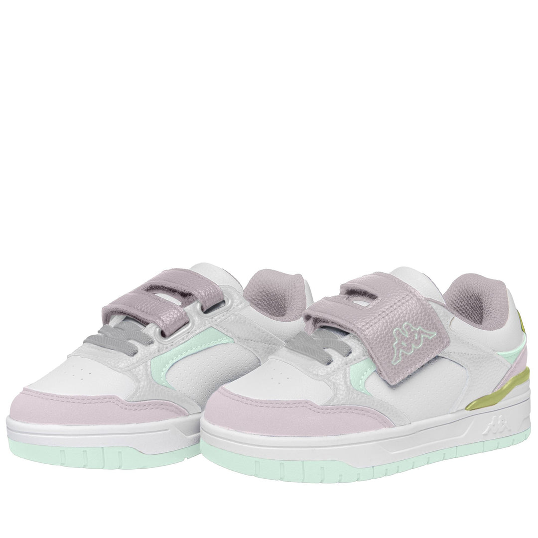 Baskets basses grises et roses pour enfants, avec bride velcro 01