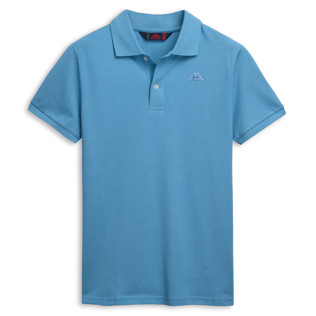 Polo informal de algodón azul de corte entallado para hombre 01