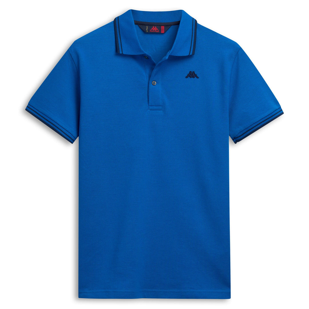 Polo en coton bleu pour homme, coupe ajustée et décontractée main