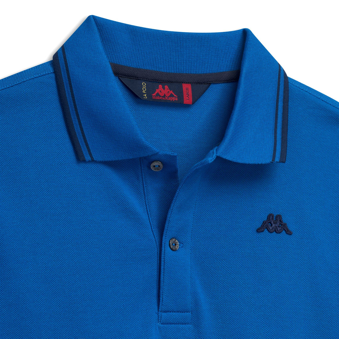 Polo en coton bleu pour homme, coupe ajustée et décontractée main
