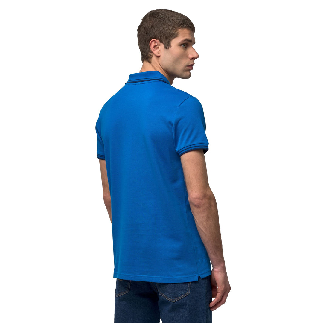Polo en coton bleu pour homme, coupe ajustée et décontractée main