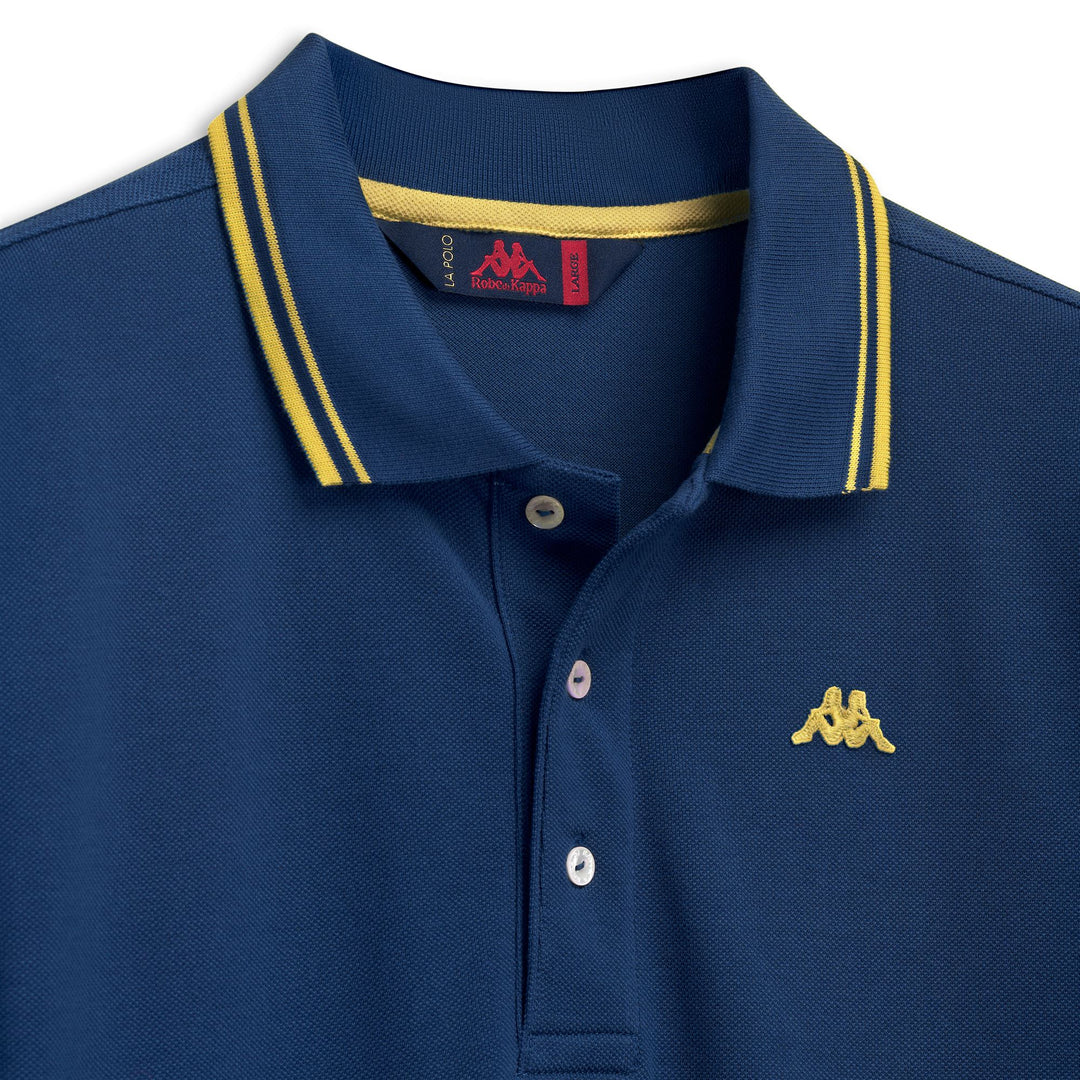Polo en coton bleu pour homme, coupe ajustée et décontractée main