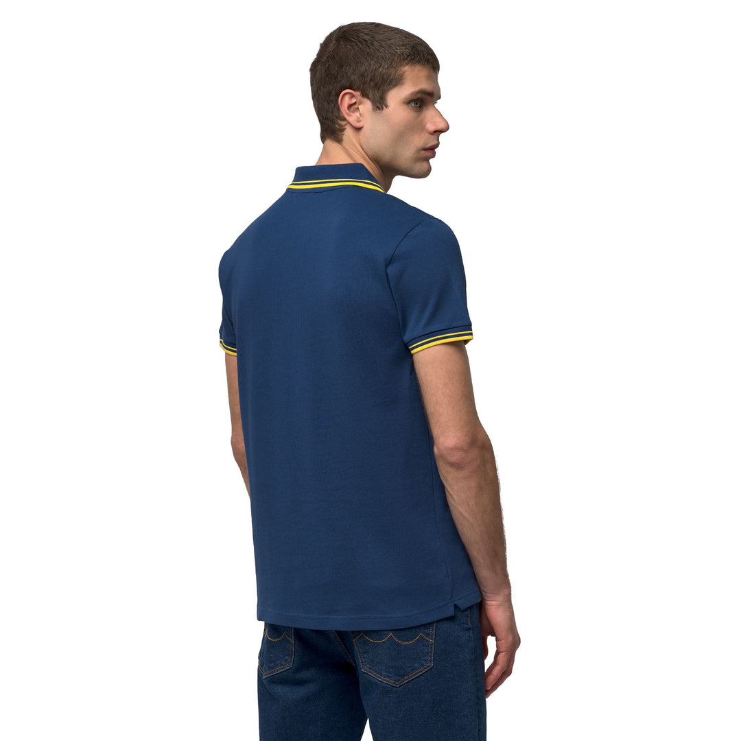 Polo en coton bleu pour homme, coupe ajustée et décontractée main