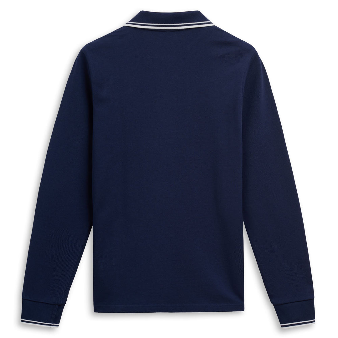 Polo bleu à manches longues pour homme, coupe ajustée et décontractée main