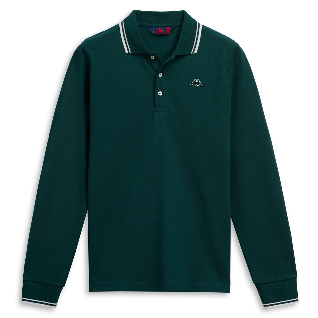 Green white Men's Slim Fit Long Sleeve Polo Shirt 01