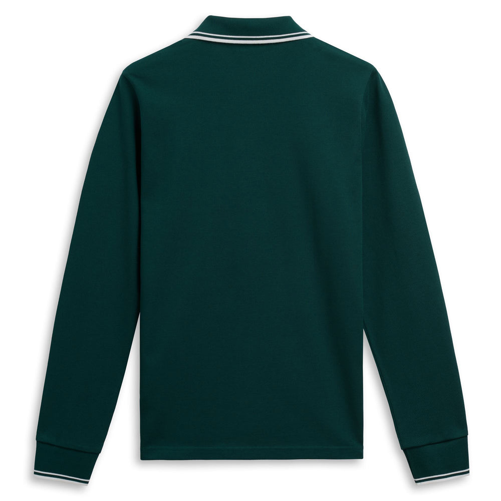 Green white Men's Slim Fit Long Sleeve Polo Shirt 02