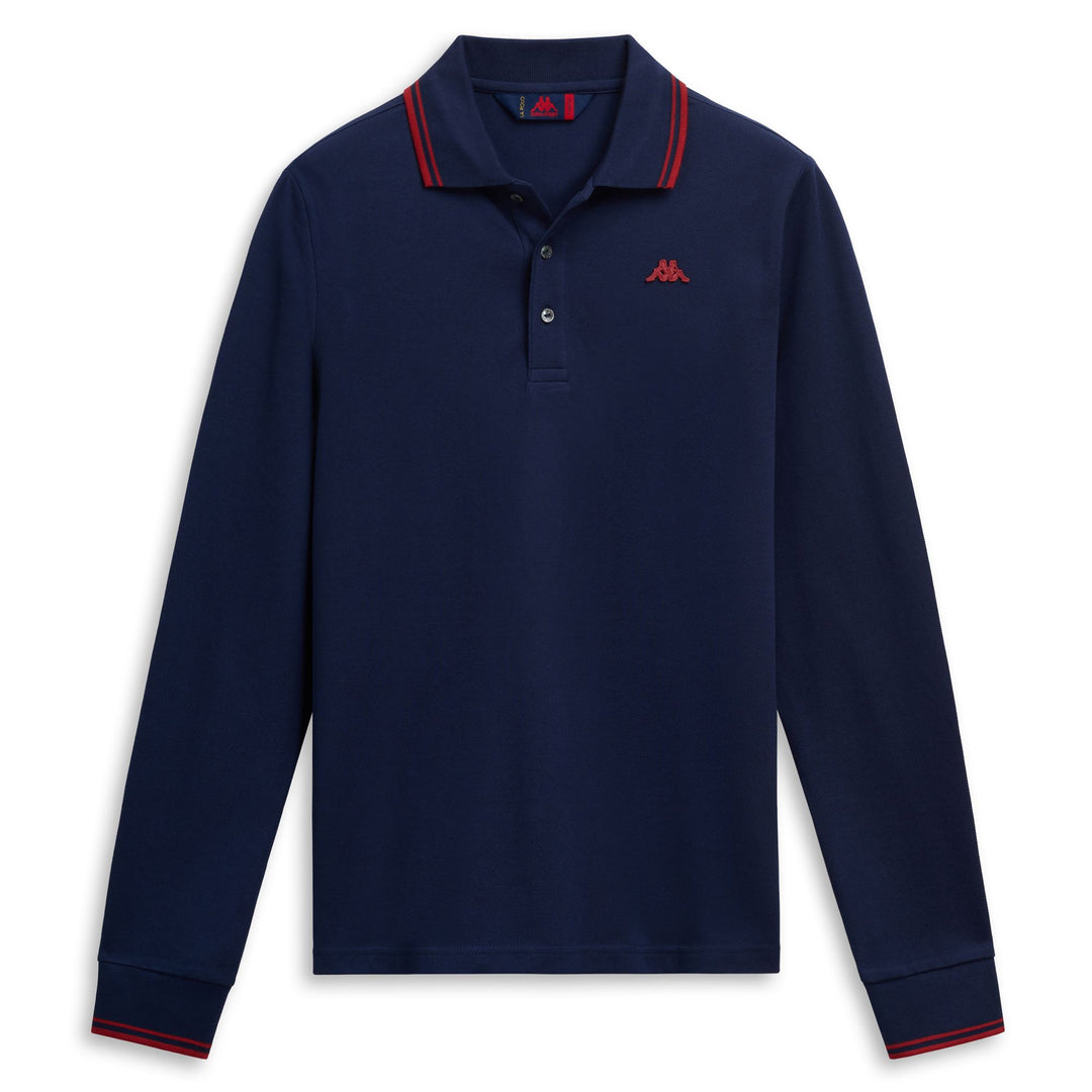 Polo informal para hombre de manga larga azul ajustado 01