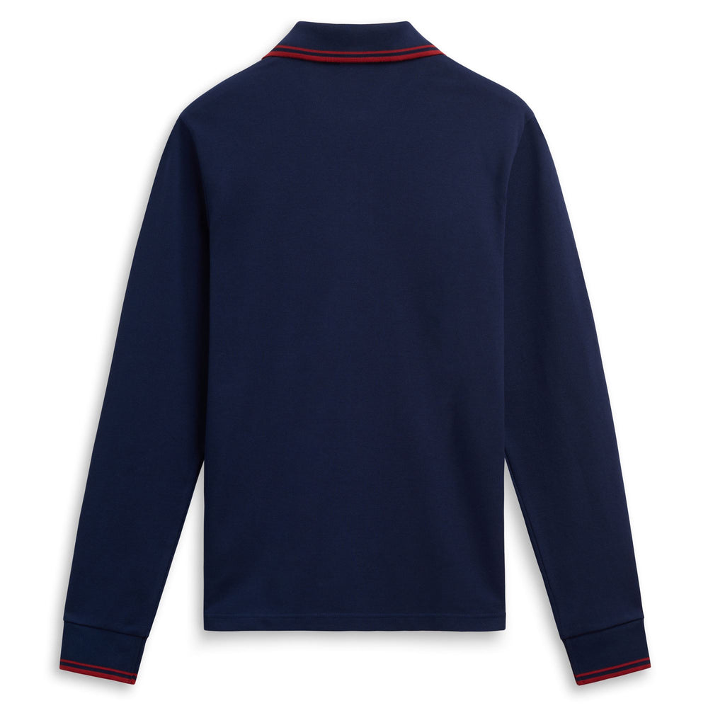 Polo informal para hombre de manga larga azul ajustado 02