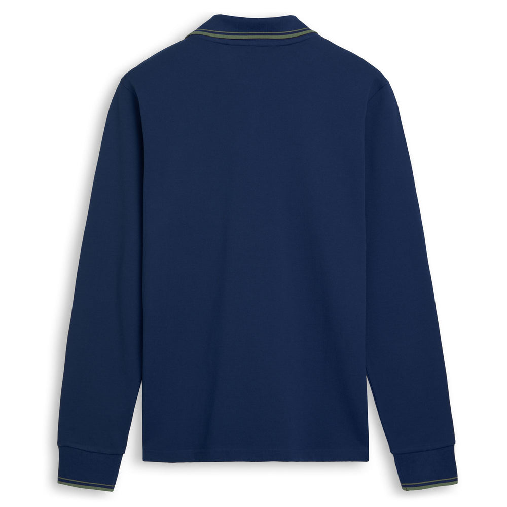 Polo da uomo blu a maniche lunghe in cotone, vestibilità slim. 02