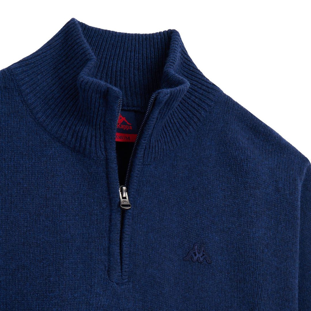 Pull en laine mérinos bleu pour homme, coupe classique main