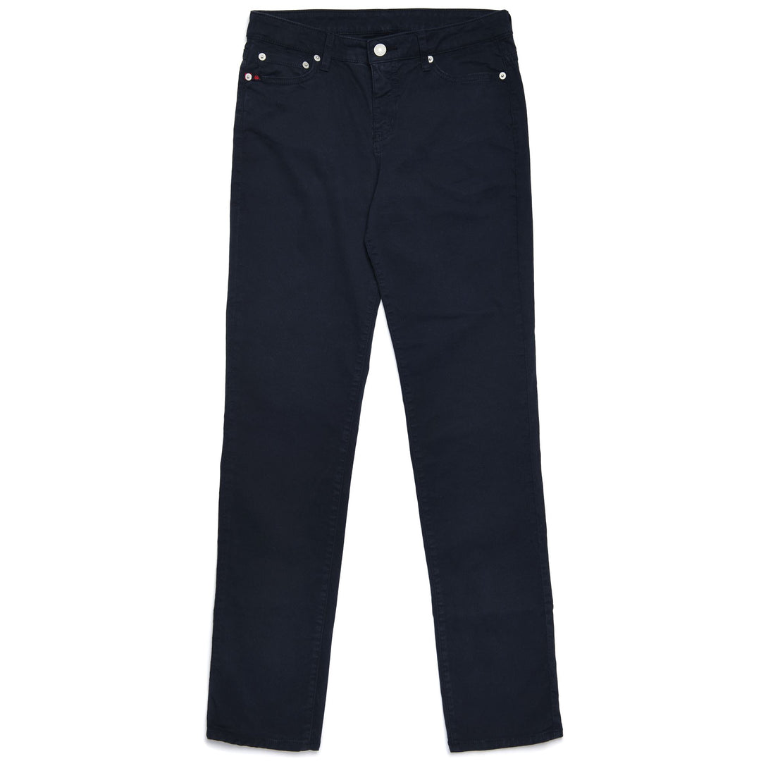 Pantalón azul marino de gabardina color melocotón con cinco bolsillos para mujer 01