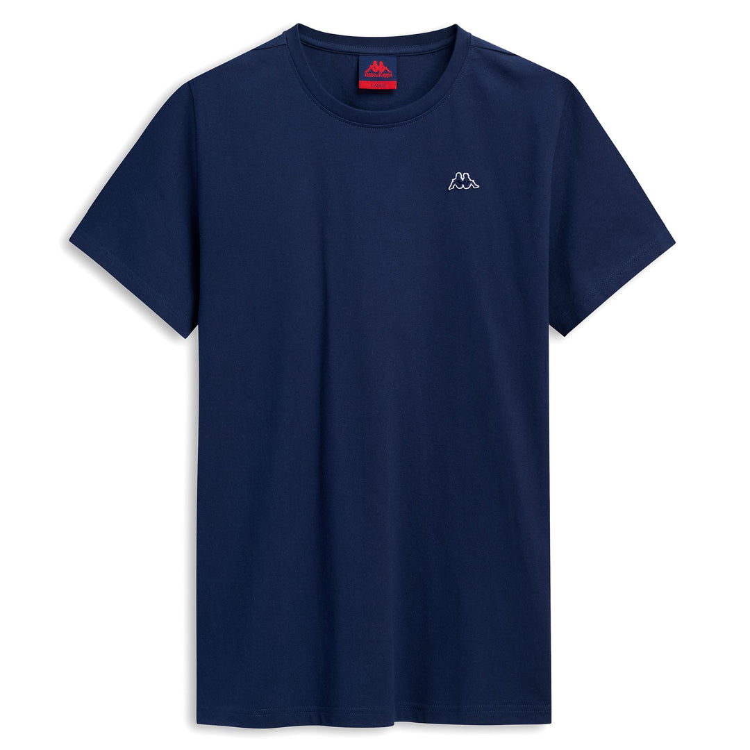 Camiseta de algodón para hombre azul informal con corte entallado 01