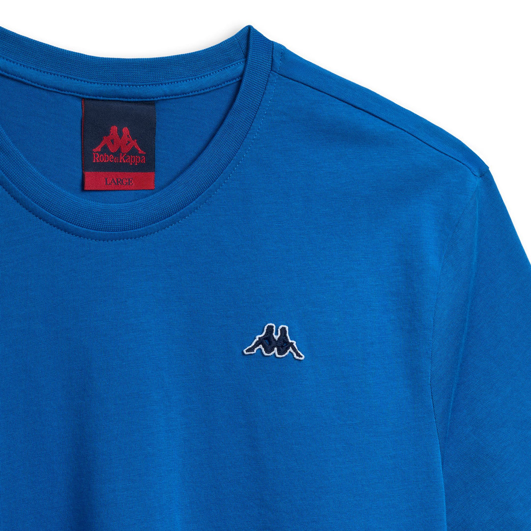 T-shirt bleu homme coupe slim en coton décontracté main