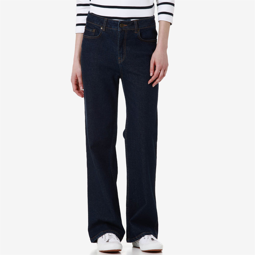 Pantalon en jean bleu pour femme, coupe classique, 5 poches main