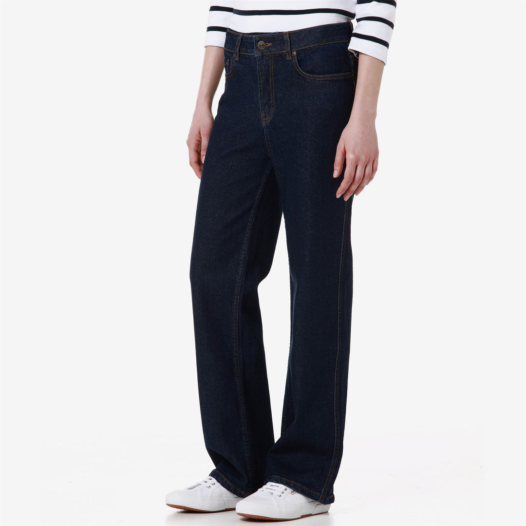 Pantaloni 5 tasche da donna in denim blu con vestibilità regular main