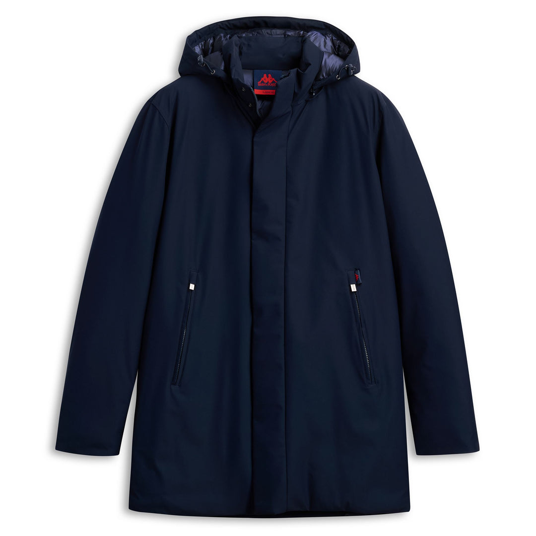 Chaqueta acolchada azul marino de 3/4 para hombre con capucha desmontable 01