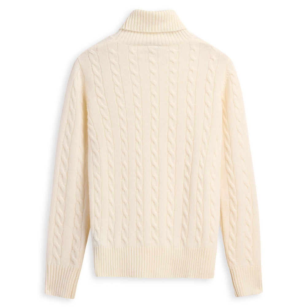 Pullover Classico in Maglia Donna Bianco Naturale con Design a Treccia 02