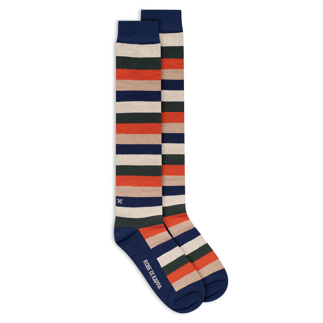 Calcetines hasta la rodilla para hombre en color beige azulado con rayas en contraste main