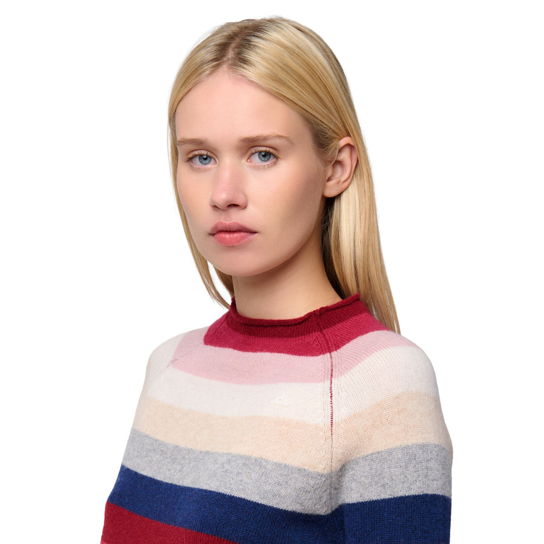 Red Women's Classic Knit Pullover with Multicolor Stripes main