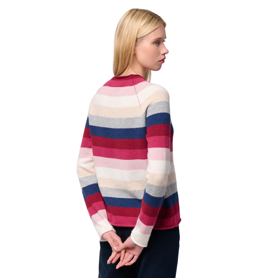 Red Women's Classic Knit Pullover with Multicolor Stripes main