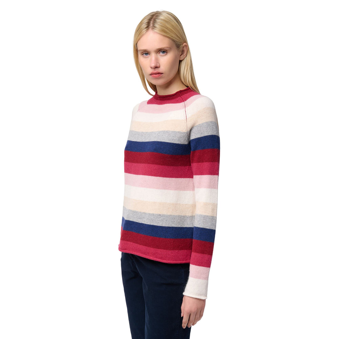 Red Women's Classic Knit Pullover with Multicolor Stripes main