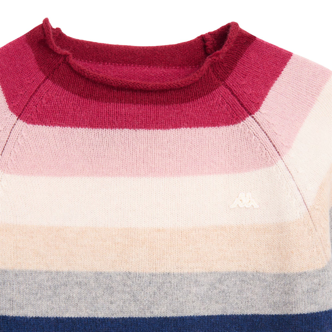 Red Women's Classic Knit Pullover with Multicolor Stripes main