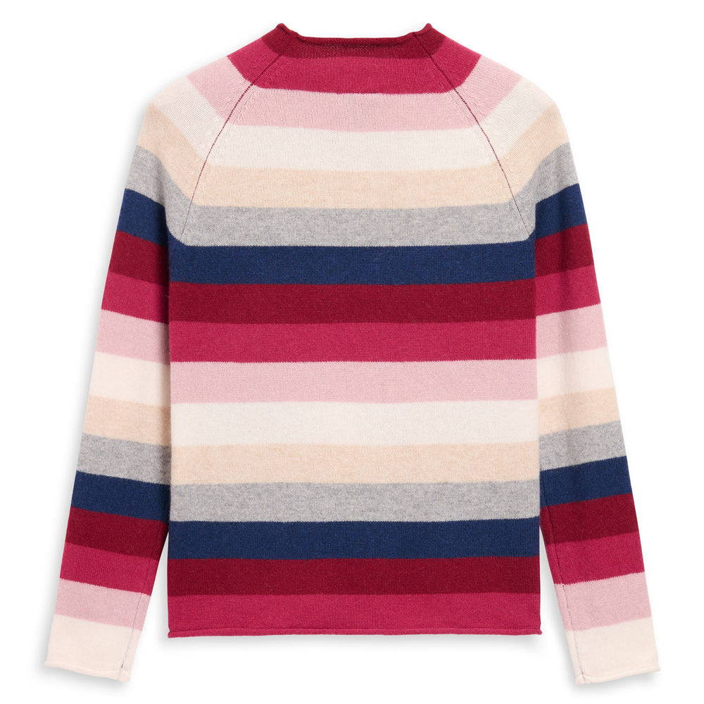 Red Women's Classic Knit Pullover with Multicolor Stripes 02