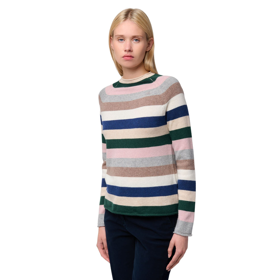 Maglione beige da donna in lana d'agnello con vestibilità classica e righe main