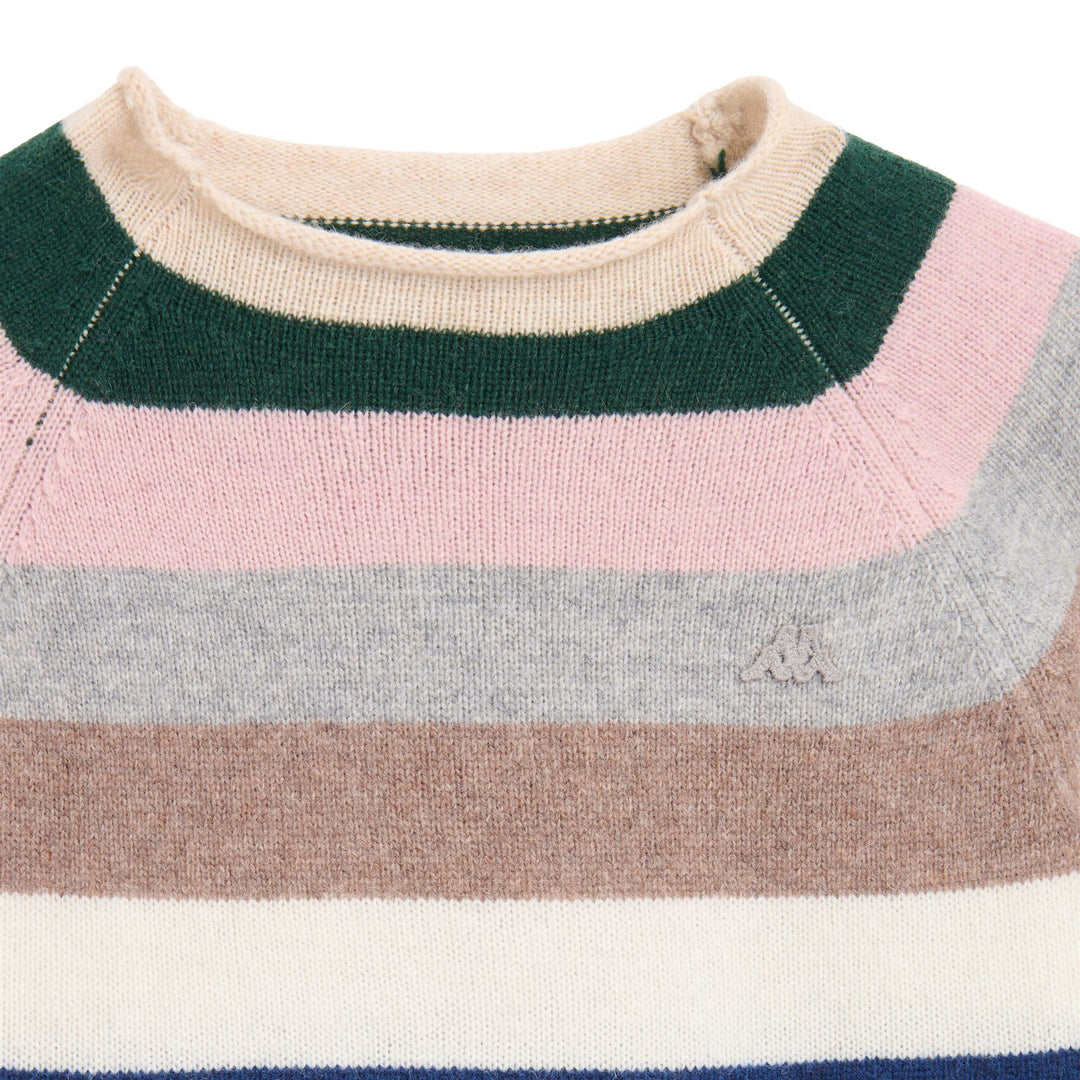 Maglione beige da donna in lana d'agnello con vestibilità classica e righe main