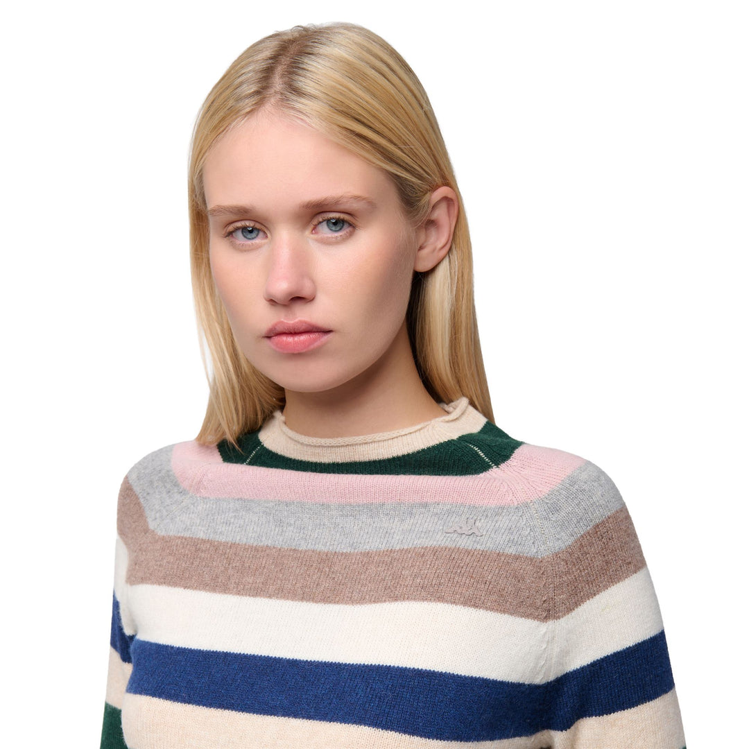 Maglione beige da donna in lana d'agnello con vestibilità classica e righe main