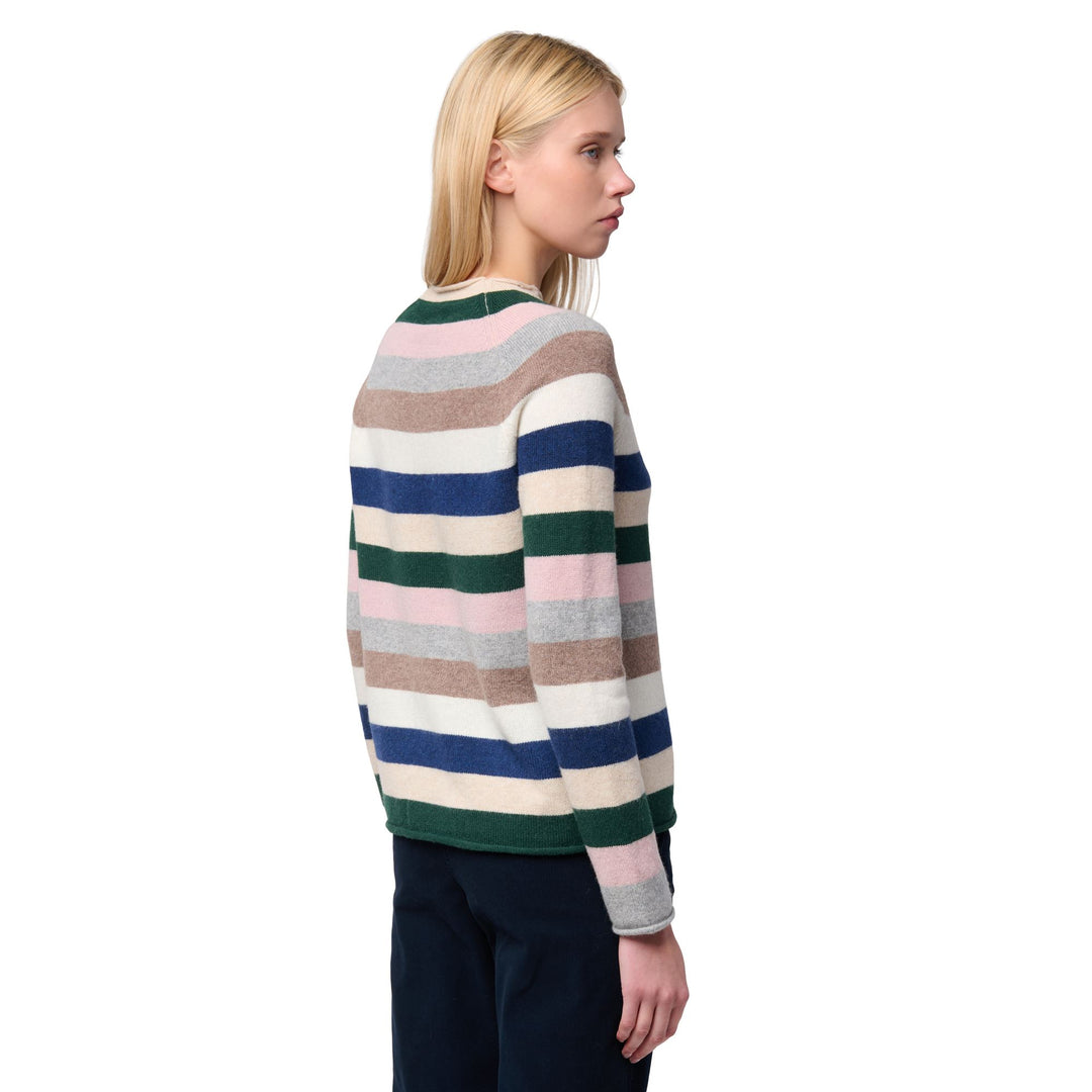 Maglione beige da donna in lana d'agnello con vestibilità classica e righe main