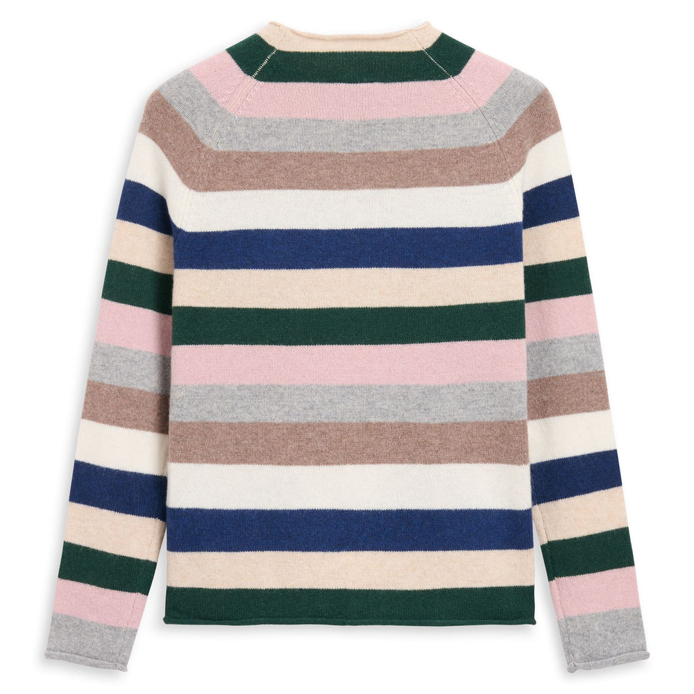 Beige women's Classic Fit Lambswool Pullover with Stripes 02