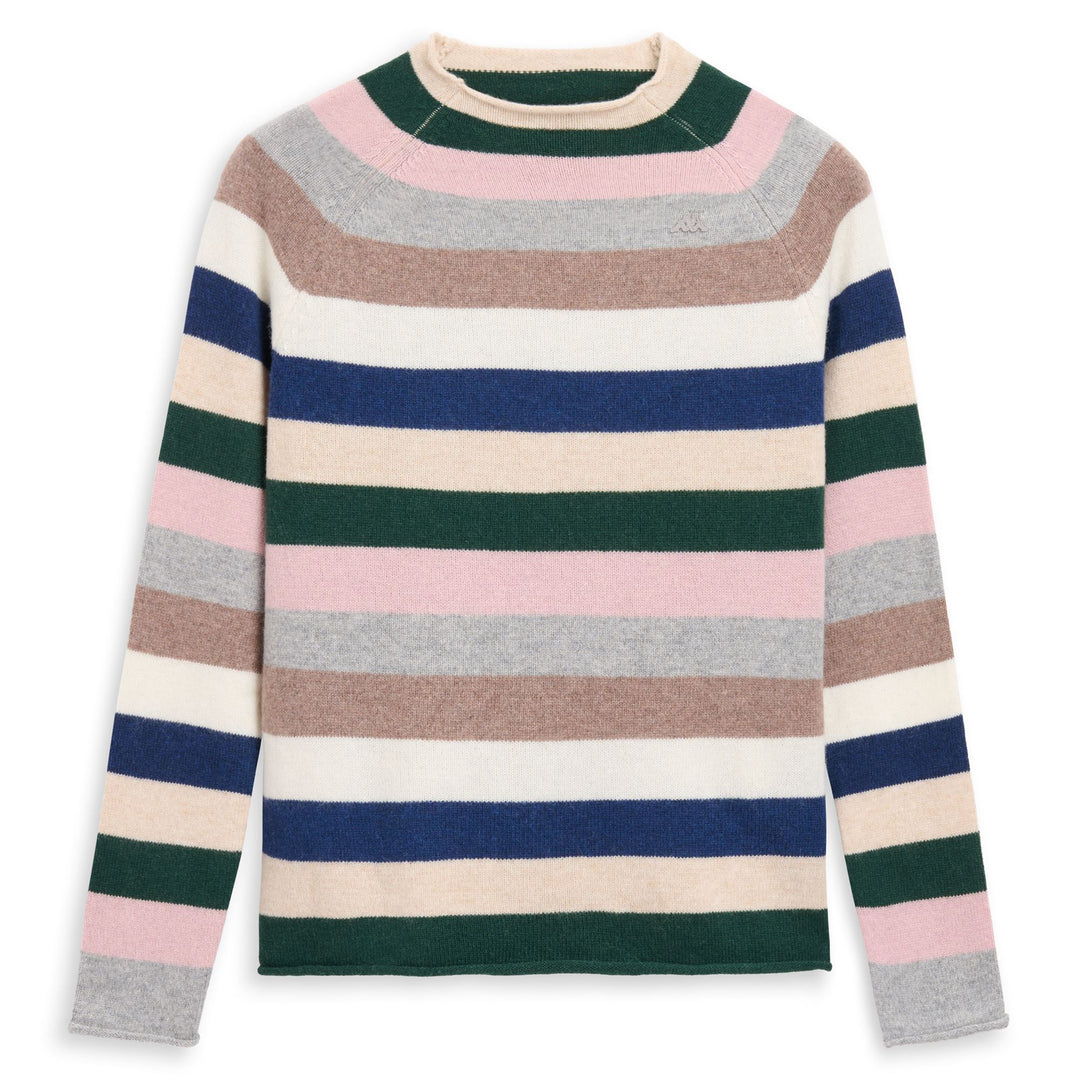 Beige women's Classic Fit Lambswool Pullover with Stripes 01