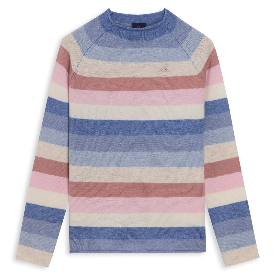 Pull en laine à rayures multicolores, coupe classique, pour femme, bleu 01
