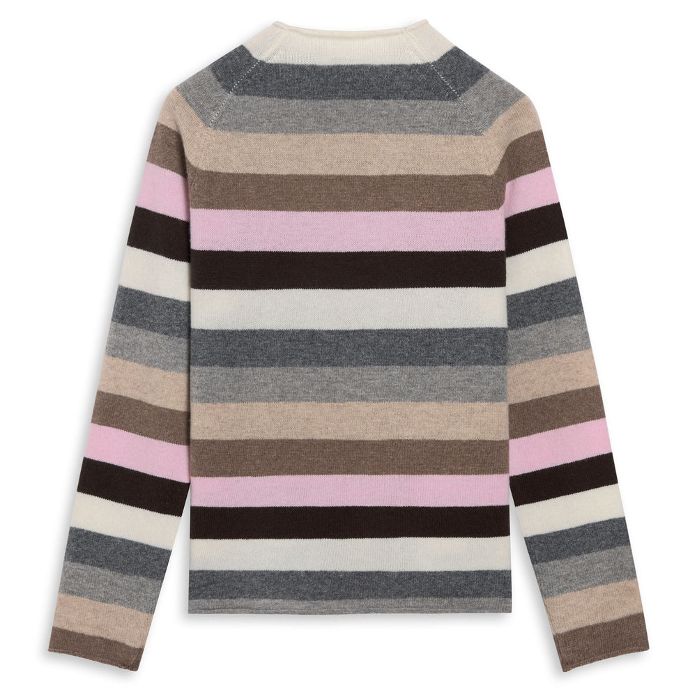 Maglione da donna bianco a righe multicolore in lana, vestibilità classica 02