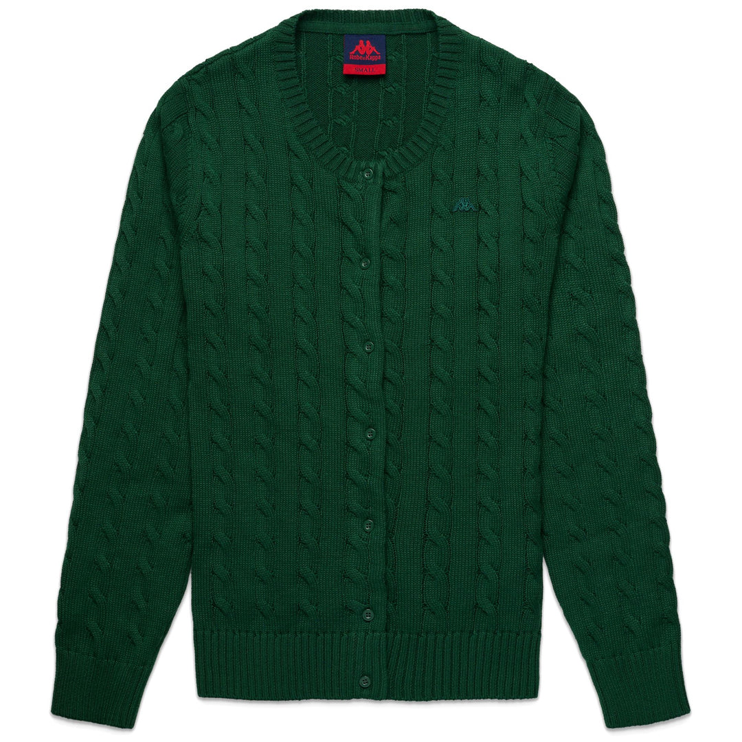 Cárdigan verde de punto trenzado con detalles acanalados para mujer 01