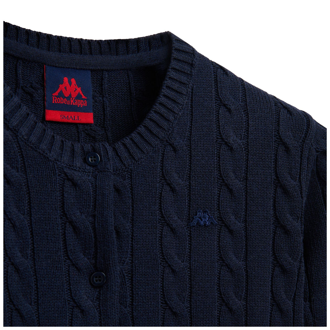 Cardigan classico in maglia a trecce blu da donna, vestibilità regolare main